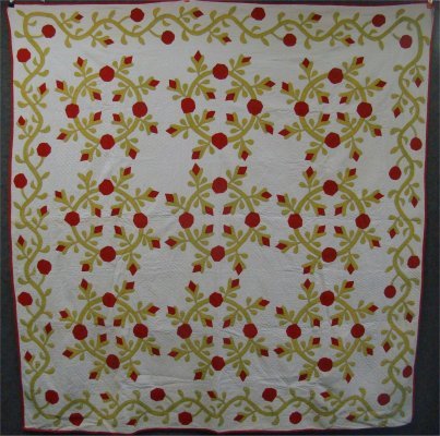 19Th C. N YS Hand Stitched Appliquied Quilt: 19Th Century New York State Hand Stitched Appliquied Quilt, 7' 10" X 7' 6"