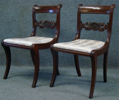 Pr Of NY Duncan Phyfe Chairs With Carved Splats: Pair Of New York Duncan Phyfe Chairs With Carved Splats