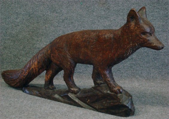 Folk Art Wooden Carved Fox, 32" Long: Folk Art Wooden Carved Fox, 32" Long