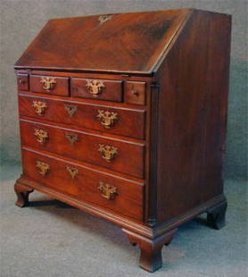 C.1770 Chipp. Mahog Slant Lid Desk Attributed: C.1770 Chippendale Mahogany Slant Lid Desk Attributed To Thomas Tufft, Philadelphia, With Original Prospect Door, Secret Doors & Five Shell Blocked Interior