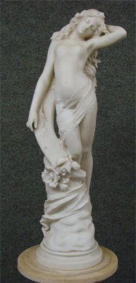 Marble Siren Signed F.G. Pugi & Alabaster Pedestal: Marble Siren Signed F.G. Pugi With Alabaster Pedestal, 69" Overall