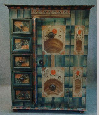 Scandanavian Wall Cupboard With Five Drawers: Scandanavian Wall Cupboard With Five Drawers In Original Paint, 45" X 15" X 64"