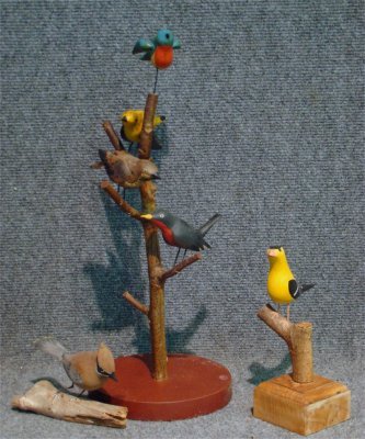 20Th C. Folk Art Bird Tree w/ 2 Additional Figures: 20Th Century Folk Art Bird Tree With Two Additional Figures