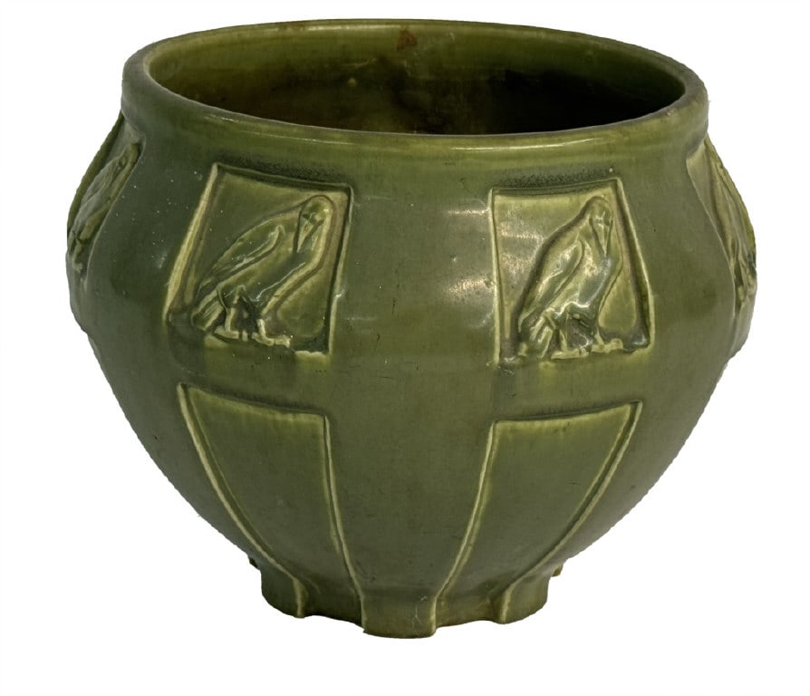 GREEN MATTE GLAZE ROOKWOOD POTTERY VASE W/ ROOKS 7 1/2" X 9 1/2" (1 of 4)