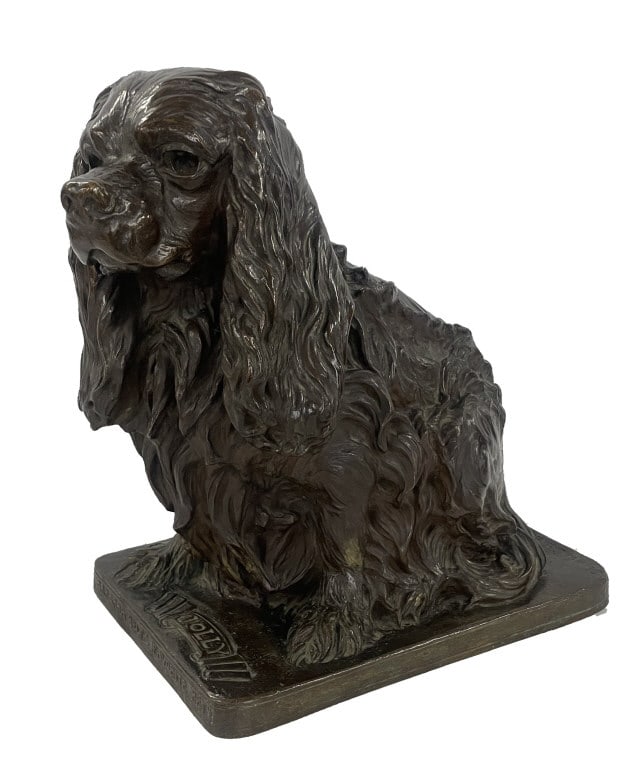 BRONZE SPANIEL "JOLLY" BY OLYMPIA BRINBESI, 1927 BARBARA BELTS FAVORITE PET, AMERICAN ART FOUNDRY,NY (1 of 11)