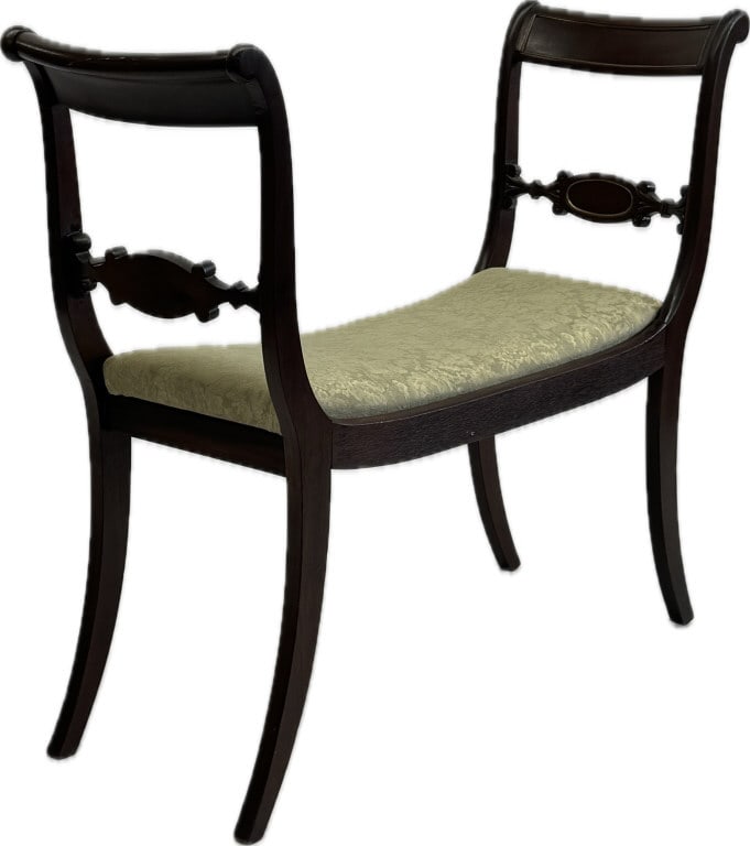 RARE DOUBLE CHAIR BACK NYC WINDOW BENCH 1ST QUARTER 19THC.  34" X 39 1/4" X 18" (1 of 6)