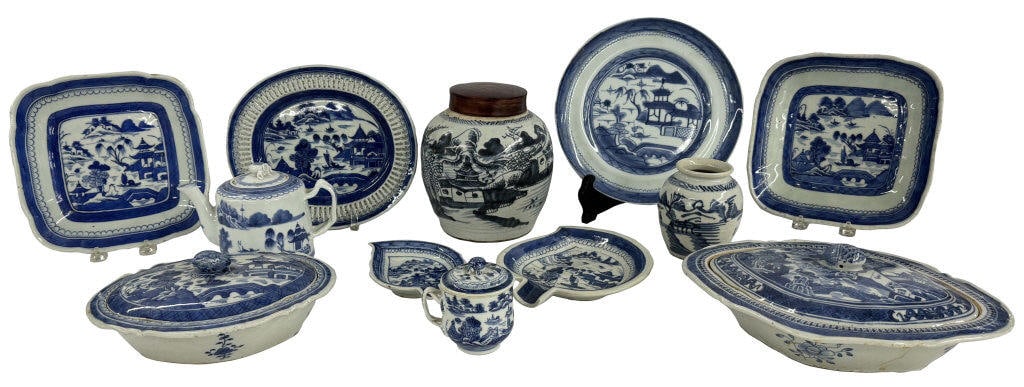 12 PCS. 19THC. CANTON CHINA INC. COVERED DISH, SAUARE BOWLS, LEAF DISHES , TEA CANNISTER, ETC. (1 of 15)