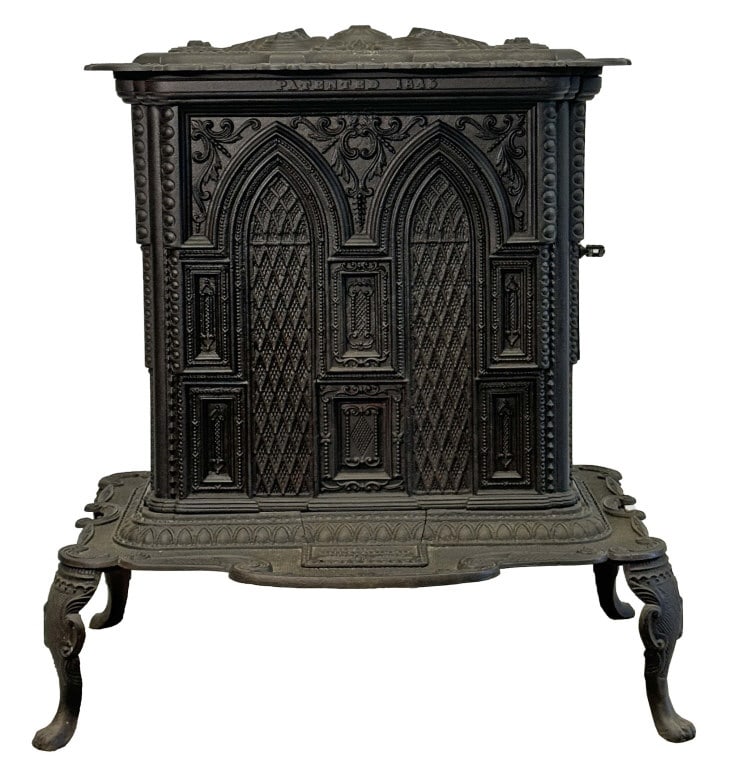 GOTHIC CAST IRON CHAMBER STOVE BY GEER & BOSWORTH TROY, NY 29" X 27" X 21" (1 of 13)