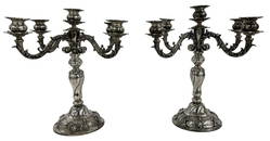 PAIR OF CONTINENTAL .800 FINE SILVER CANDELABRA 5 LIGHTS EACH APPROX. 149 TROY OZ 15 3/4" TALL