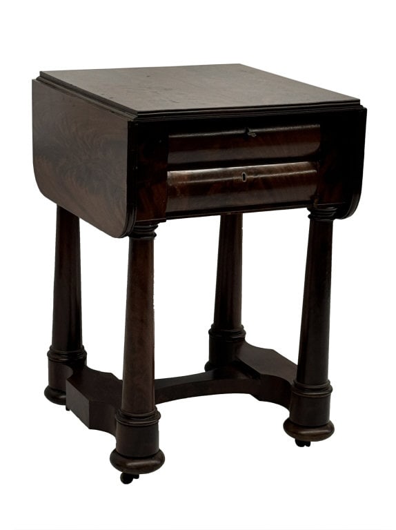 BOSTON TWO DRAWER DROPLEAF WORK TABLE EMPIRE MAHOGANY , 29" X 36 1/2" OPEN X 19 1/2" (1 of 7)