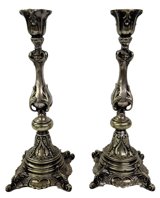PR OF EASTERN EUROPEAN 12" SILVER CANDLESTICKS PROBABLY .800 FINE 26 TROY OZ (1 of 5)