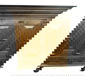 HUDSON VALLEY RED GUMWOOD KAS IN OLD FINISH 3 SECTIONS 74 1/2" CORNICE 71 1/2" X 24 1/2"