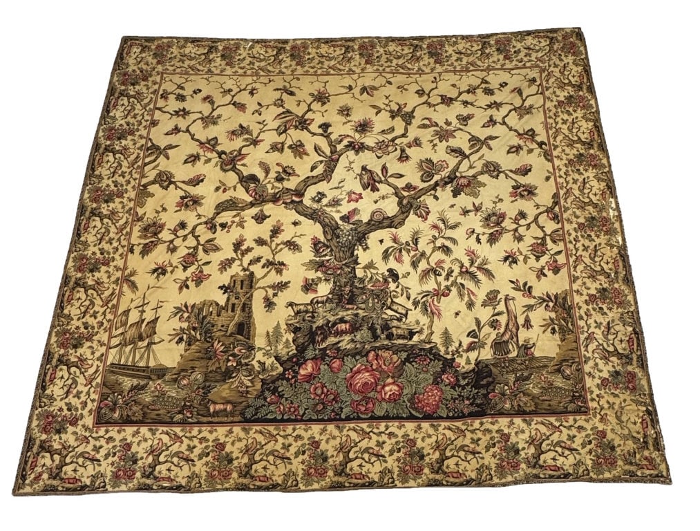 CHINTZ "TREE OF LIFE" PATTERN BEDSPREAD 102" X 96" (1 of 5)