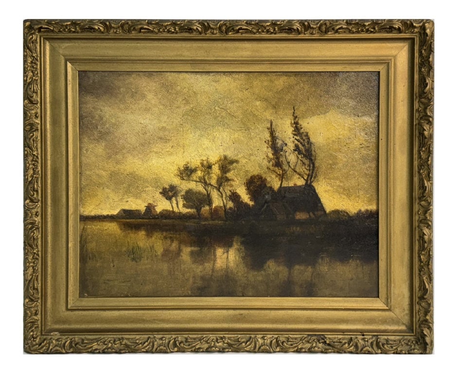 19THC. DUTCH SCHOOL LANDSCAPE, OIL / BOARD, UNSGD 15" X 20" (1 of 3)