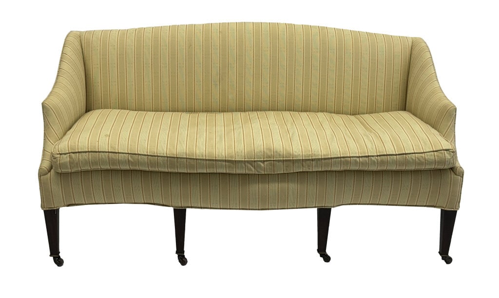 DIMINUTIVE HEPPLEWHITE 6 LEG SOFA, 32 1/2" X 61 1/2" X 24" (1 of 4)