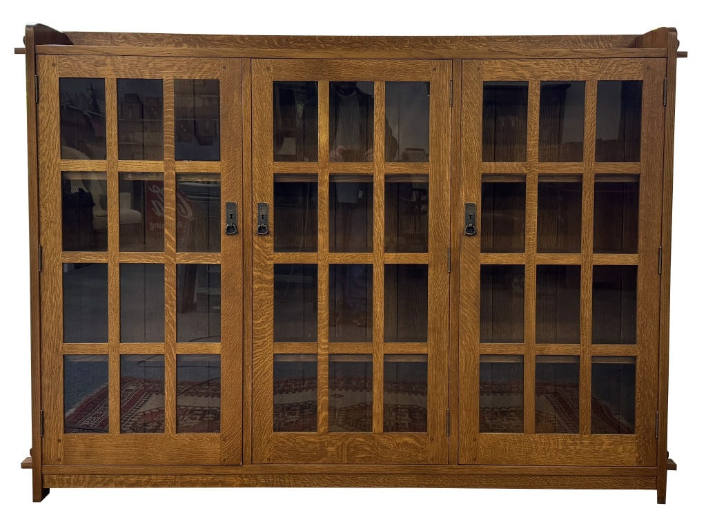 STICKLEY TRIPLE BOOKCASE WITH GLASS DOORS 55" TALL X 74 3/4" W X 12" DEEP (1 of 5)