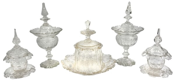 GROUP OF CRYSTAL INC. CHEESE DISH, COV. SWEET MEAT COMPOTE, 7 PCS
