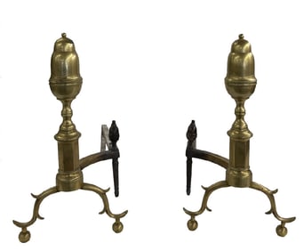 PR OF ACORN TOPPED ANDIRONS , 20 1/2" TALL X 23" D