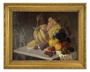 OIL / BOARD STILL LIFE FRUIT DATED 1880 18" X 24"