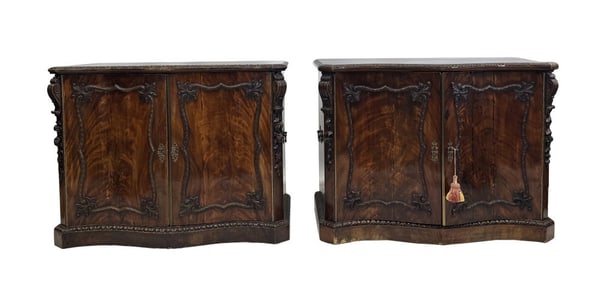 PR OF SERPENTINE FRONT ENG. MAHOGANY CABINETS PROV. CHRISTIES, 2005,  32" X 42" X 21 1/2"
