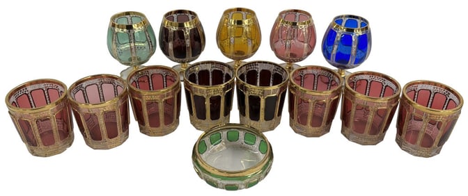 14 PCS. MOSER GLASS INC. 8 TUMBLERS, 5 BRANDY BALLOONS & A SMALL TRAY