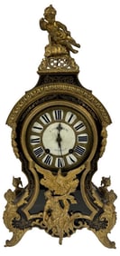 FRENCH BOULLEWORK CLOCK BY G.J. CHAMPION, LOUIS XV STYLE WITH FIRE GILDED FIGURAL ELEMENTS