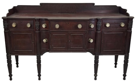 BOSTON MAHOGANY SIDEBOARD W/  GLASS PULLS SHERATON / EMPIRE IN ORIGINAL SURFACE 45 1/2" X