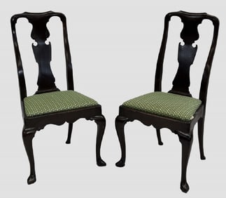 PR OF 18THC. QUEEN ANNE SLIPPER FOOT SIDE CHAIRS RHODE ISLAND , 36" X 21 1/2" X20"