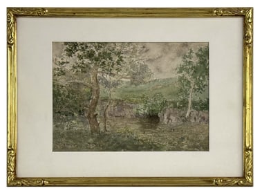 A.H. WYANT "FOREST STREAM" WATERCOLOR (1836- 1892) PROV. ELDREDS (9 1/2" X 13 1/2")