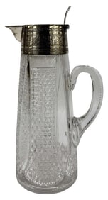 .800 FINE SILVER & CRYSTAL CLARET JUG 12" TALL BASE 5" X 4"