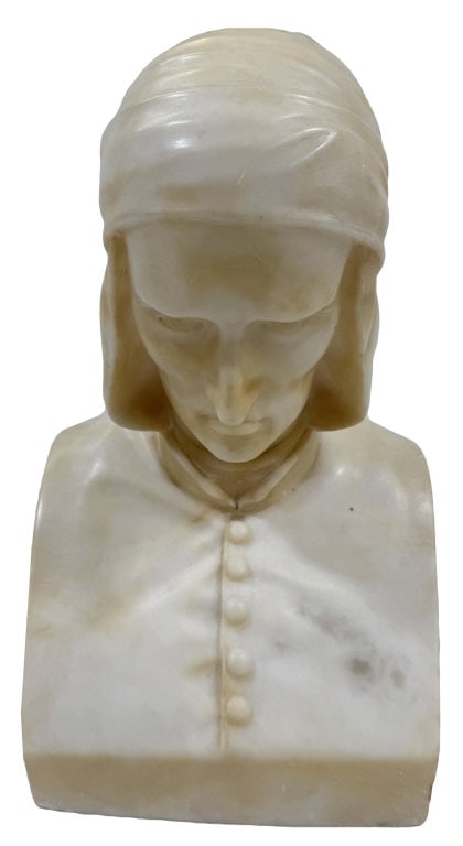 MARBLE BUST OF DANTE, 12 1/4" TALL X 7" X 4 1/4": MARBLE BUST OF DANTE, 12 1/4" TALL X 7" X 4 1/4"