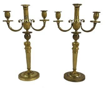 PR OF FRENCH EMPIRE EGYPTIAN REVIVAL CANDLESTCKS IN GILT BRONZE, 18 1/2" TALL
