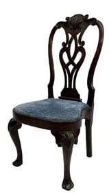 18THC. PHILA. PIERCED SPLAT SIDE CHAIR,  W/ SHELL CARVINGS, TRIFID FEET & BALLOON SEAT  41" X 20" X