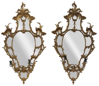 PR OF ENGLISH GILTWOOD 2 LIGHT GIRONDOLE MIRRORS ORIGINAL GILT, SOTHEBY'S PROVENANCE, 2002, ESTATE