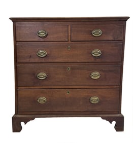 18THC. WALNUT 2 OVER 3 DRAWER CHEST ON BRACKET BASE 37 1/2" X 36" X 20"