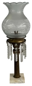 UNALTERED CORNELIUS ASTRAL LAMP, W/ 4 WICK CAMPHENE BURNER, IONIC COLUMN & ORIG. SHADE 25 1/4" TALL