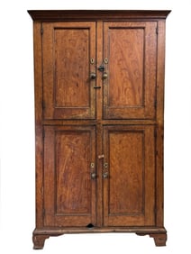 FOUR DOOR 19THC. CUPBOARD IN ORIG. GRAIN PAINT 74" X 40" X 20"