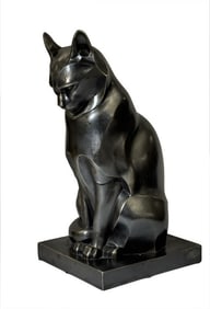 LG BRONZE SCULPTURE "CHAT ASSIS"  SGND M. SANDOZ "SEATED CAT" (EDOUARD - MARCEL SANDOZ 1881 - 1971)