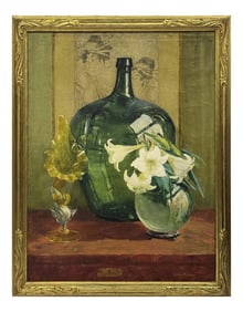 O/C BY ANNA FISHER "EASTER LILIES"  STILL LIFE IN NEWCOMB MACKLIN FRAME W/ GRAND CENTRAL GALLERIES