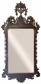 18THC. CUT FRAME MIRROR WITH CARVED & GILDED ELEMENTS   53" X 27"