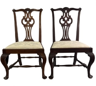 FINE PR OF WALNUT QUEEN ANNE CHIPPENDALE CHAIRS BOSTON, C. 1750 - 1760 38" 23" X 20 3/4"