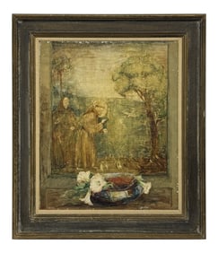 ANNA FISHER "PETUNIAS IN A TIFFANY BOWL" OIL / CANVAS, ESTATE STAMP IN VERSO 25" X 30"