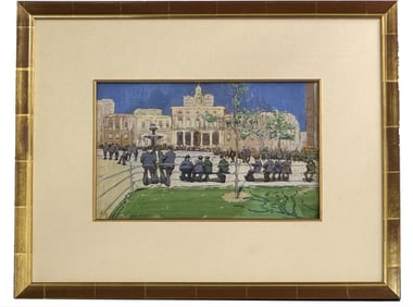 W/C - GOUACHE BY JANE PETERSON "CITY HALL, NY" 8 1/2" X 13 1/2" SITE SIZE