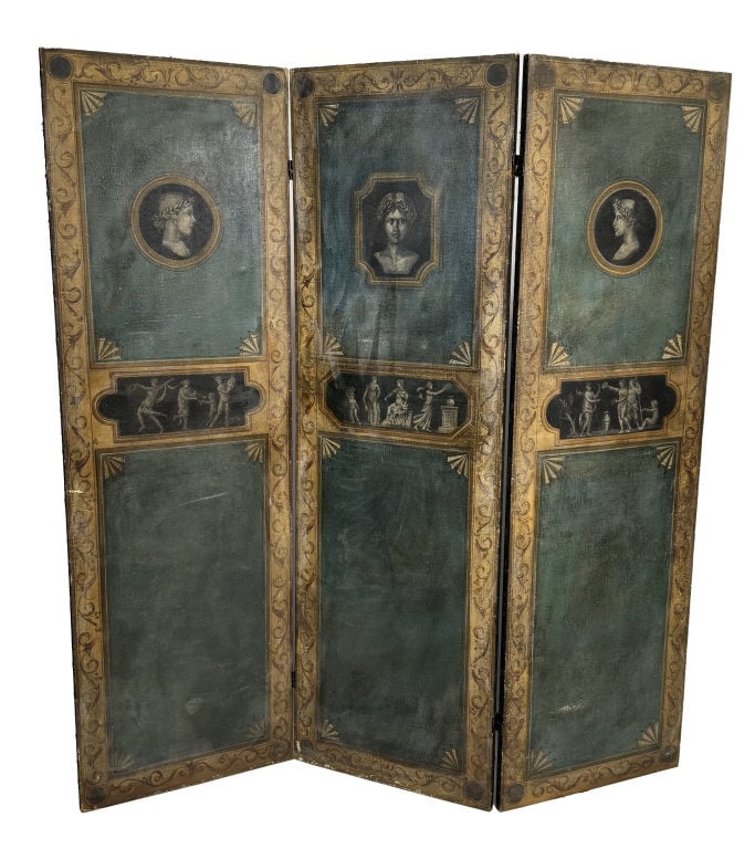 CLASSICAL PAINTED FRENCH EMPIRE STYLE SCREEN 3 FOLD,  70" X 66" (1 of 9)