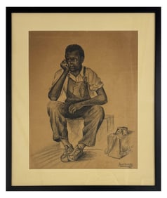 CRAYON/ PAPER HARRY ROSELAND "WAITING FOR A SHINE" (1868 - 1950) PROV. BOHAMS- SKINNER 19" X 15"