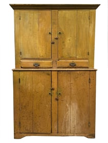 BLIND DOOR STEPBACK CUPBOARD, ORIG. CHROME YELLOW PAINT 71" X 40"
