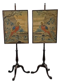 TRUE PAIR OF 18THC. ADJUSTABLE FIRE SCREENS FULHAM TAPESTRY PANELS  56" X 19"