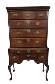 C. 1760 NYS CHERRY HIGHBOY WITH STOCKING FEET & BLOCKED REEDED CORNERS 73" X 40" X 19"