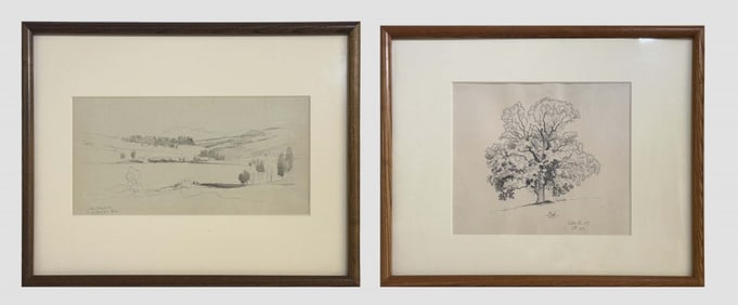 PR OF DOUBLE SIDED DAVID JOHNSON DRAWINGS (1827 - 1908) EX SNITE MUSEUM OF ART BOTH 25" X 19"