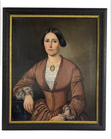 AMERICAN SCHOOL PORTRAIT OF A PRETTY YOUNG LADY OIL / CANVAS 30" X 25"
